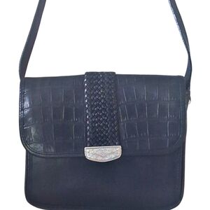 Brighton Vintage BLack & Brown Croc Organizer Crossbody Bag